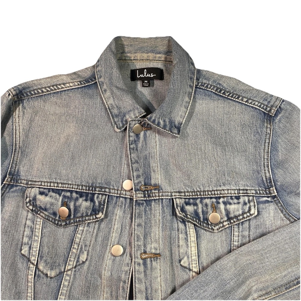 Lulus Women's JEAN JACKET / Coat Sz M Distressed Blue Denim‎ Color EUC